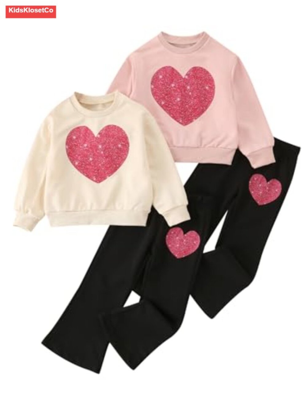 Girls 4-Piece Heart Graphic Top Flared Pants Set Fall Winter Casual Kids Outfit